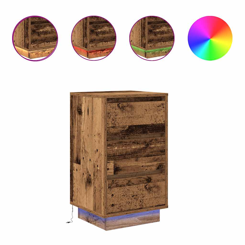 vidaXL Bedside Cabinet with LED Lights Old Wood 38x34x65 cm 2