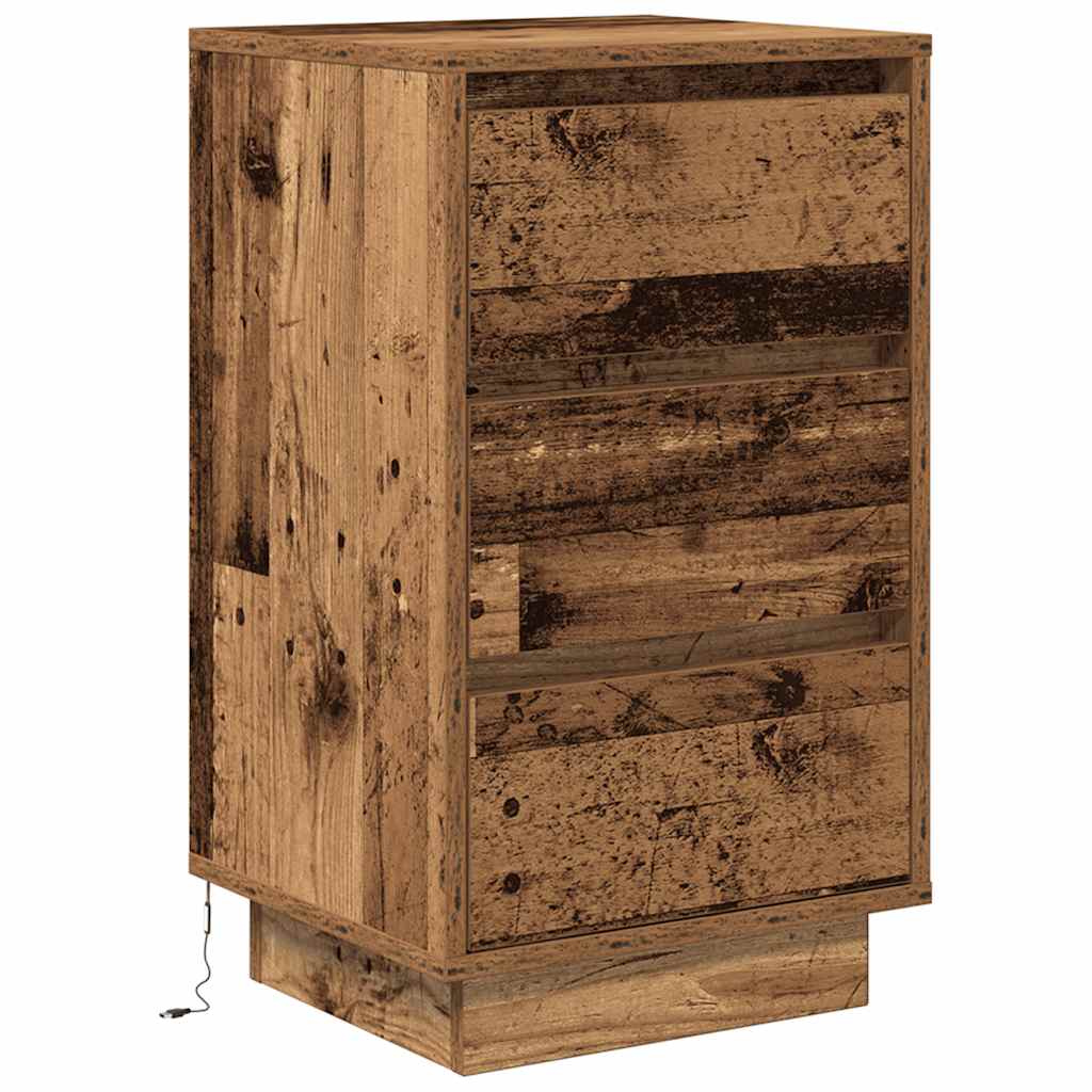 vidaXL Bedside Cabinet with LED Lights Old Wood 38x34x65 cm 3