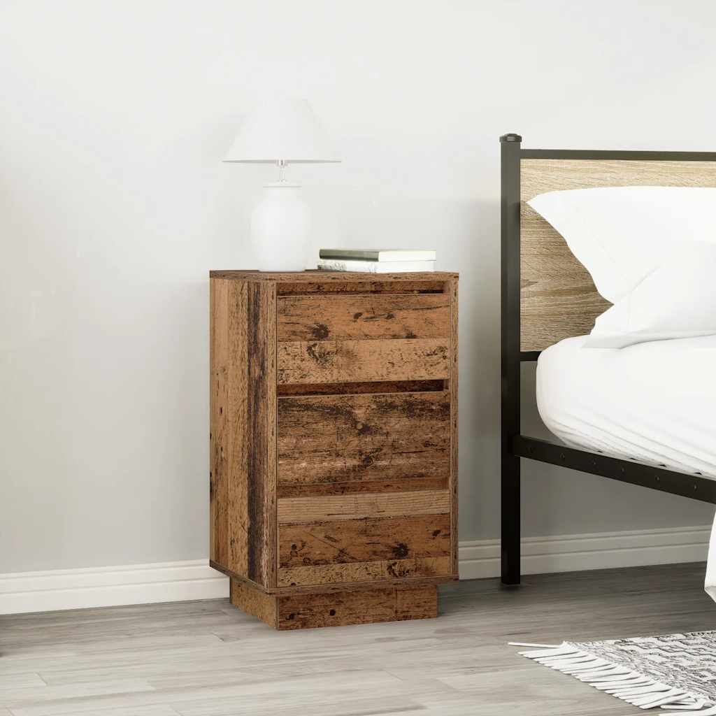 vidaXL Bedside Cabinet with LED Lights Old Wood 38x34x65 cm 4