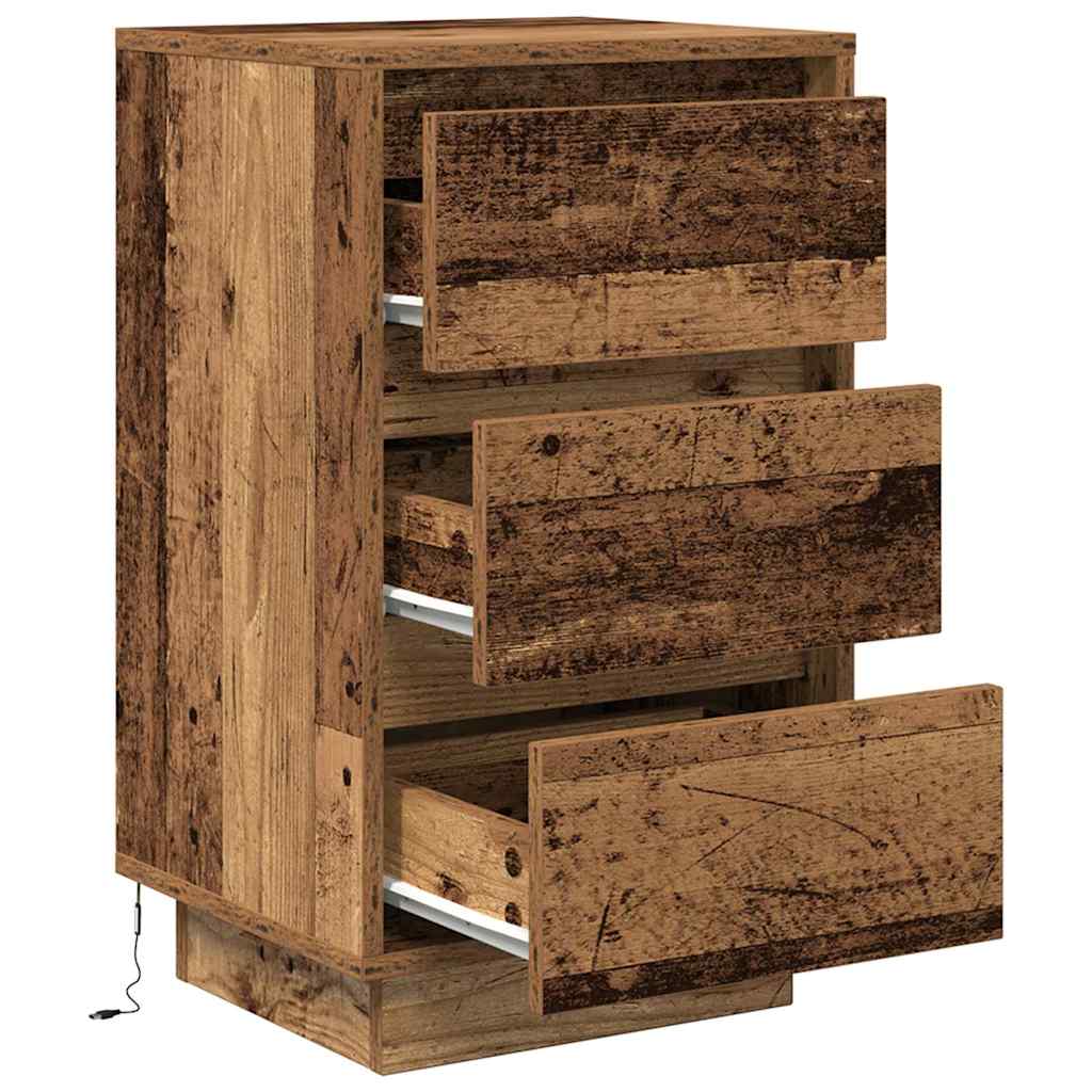 vidaXL Bedside Cabinet with LED Lights Old Wood 38x34x65 cm 6