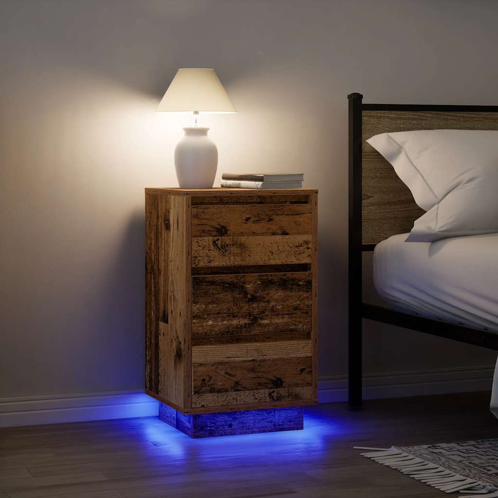 vidaXL Bedside Cabinet with LED Lights Old Wood 38x34x65 cm 1