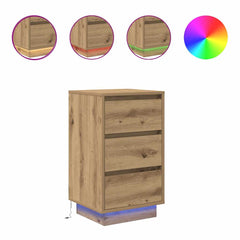 vidaXL Bedside Cabinet with LED Lights Artisan Oak 38x34x65 cm 2