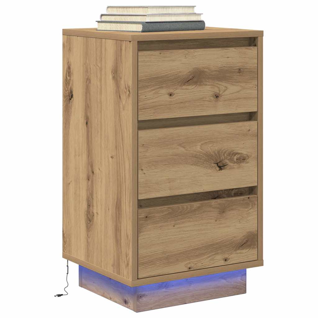 vidaXL Bedside Cabinet with LED Lights Artisan Oak 38x34x65 cm 5