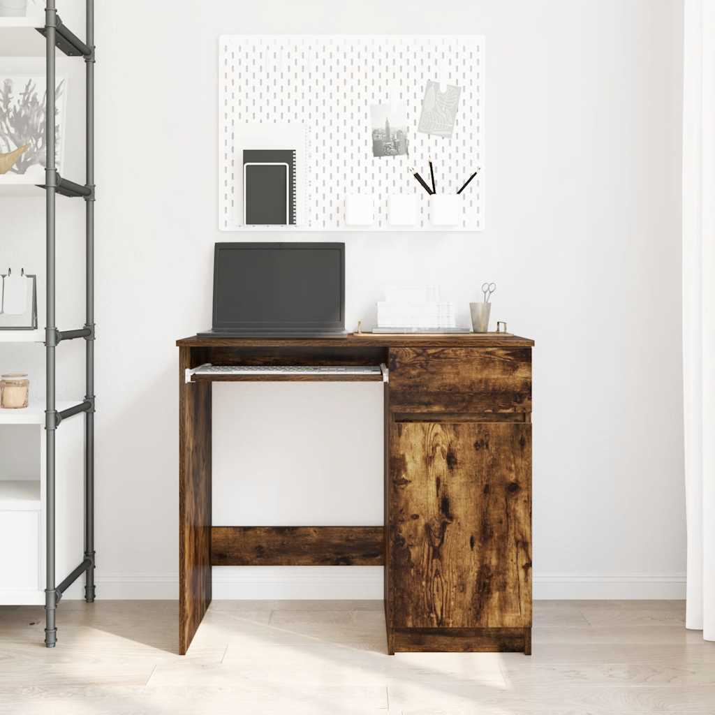 vidaXL Desk Smoked Oak 86x49x76 cm Engineered Wood 3