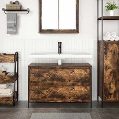 vidaXL Bathroom Basin Cabinet with Drawers Smoked Oak 90x34.5x60 cm 3