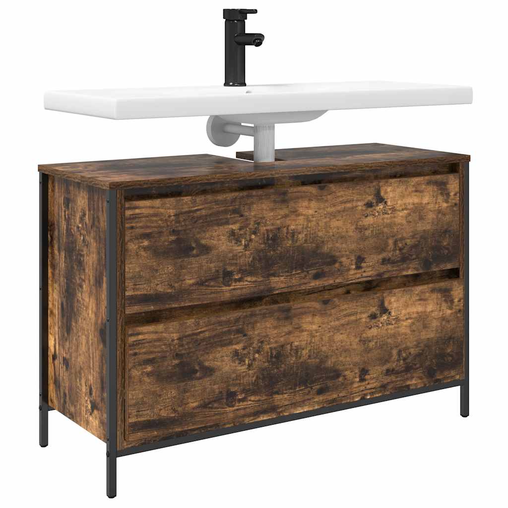 vidaXL Bathroom Basin Cabinet with Drawers Smoked Oak 90x34.5x60 cm 4