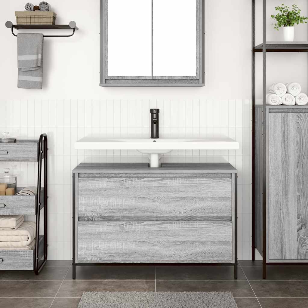 vidaXL Bathroom Basin Cabinet with Drawers Grey Sonoma 90x34.5x60 cm 3
