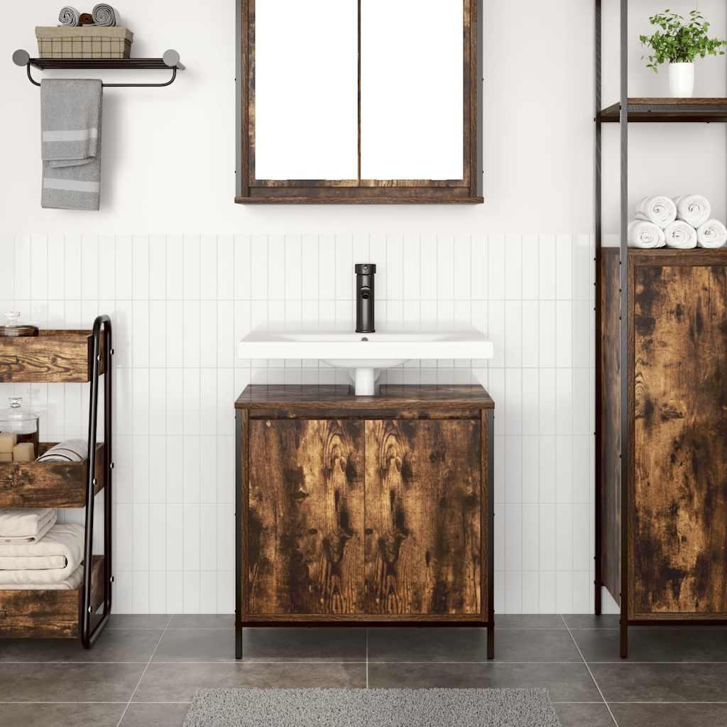 vidaXL Bathroom Basin Cabinet Smoked Oak 60x34.5x60 cm 3