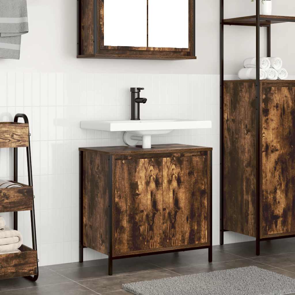 vidaXL Bathroom Basin Cabinet Smoked Oak 60x34.5x60 cm 1
