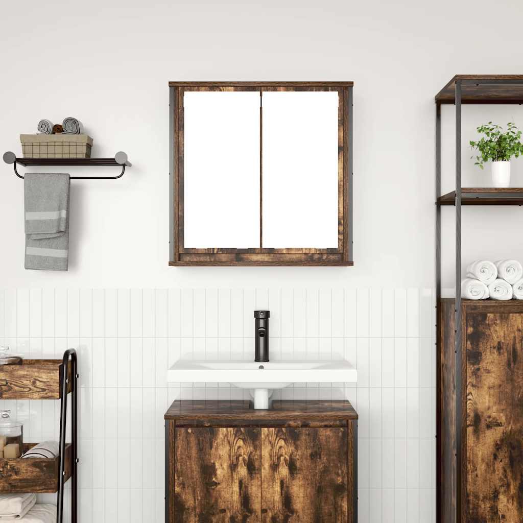 vidaXL Bathroom Wall Cabinet with Mirror Smoked Oak 60x21x60 cm 3