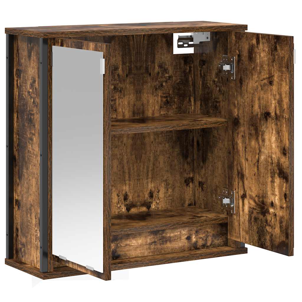 vidaXL Bathroom Wall Cabinet with Mirror Smoked Oak 60x21x60 cm 4