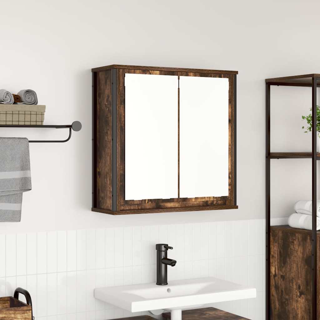 vidaXL Bathroom Wall Cabinet with Mirror Smoked Oak 60x21x60 cm 1