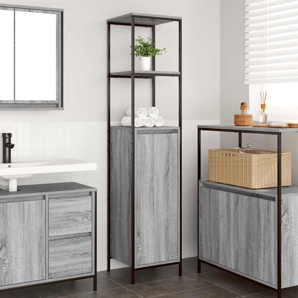 vidaXL Bathroom Cabinet with Shelves Grey Sonoma 36x35x165 cm 1