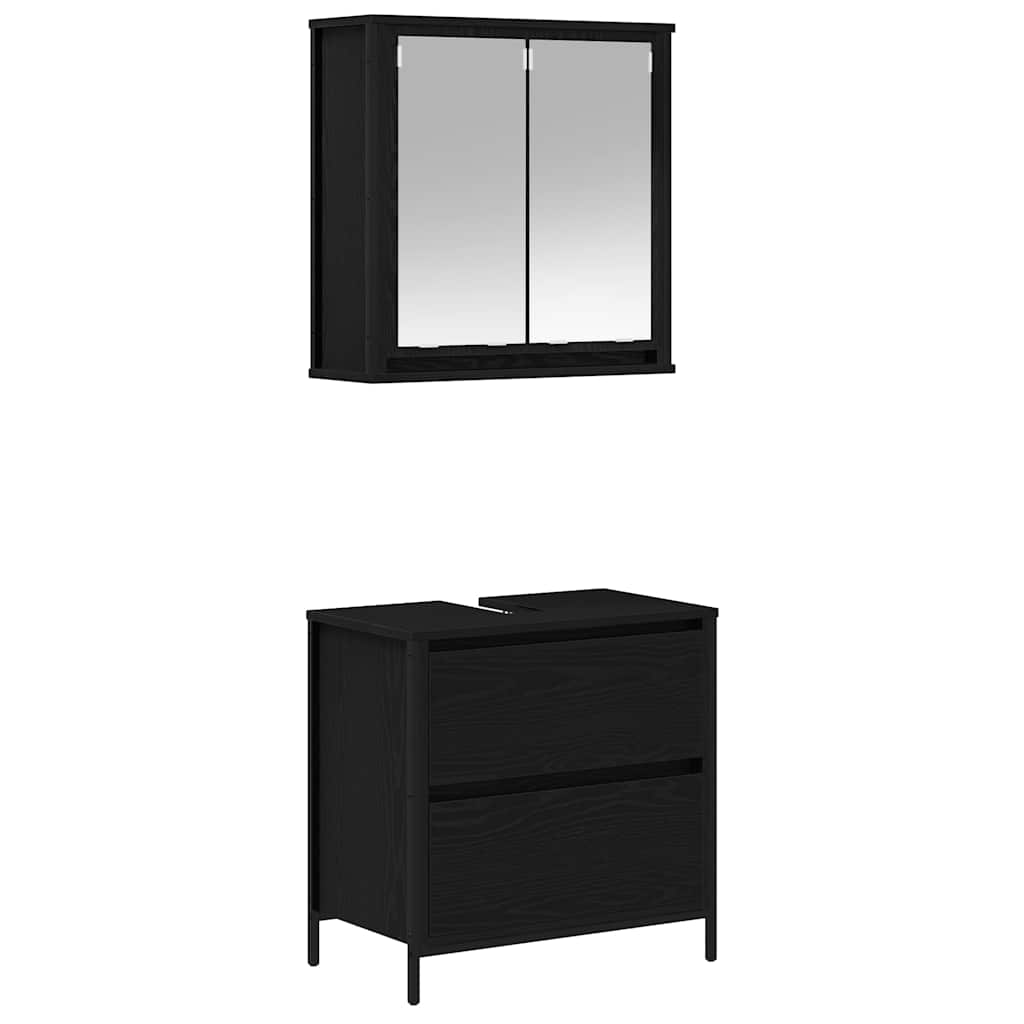 2 Piece Bathroom Furniture Set Engineered Wood Black oak Basin cabinet + wall cabinet
