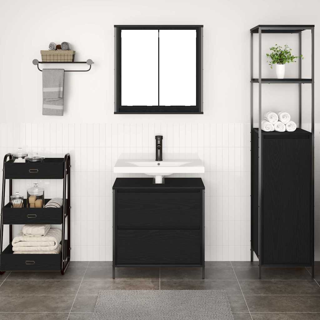 2 Piece Bathroom Furniture Set Engineered Wood Black oak Basin cabinet + wall cabinet