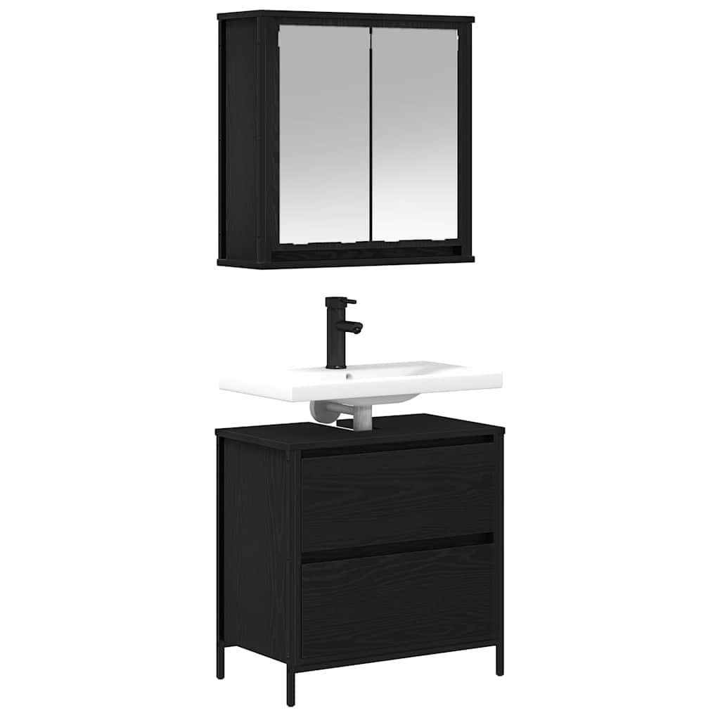 2 Piece Bathroom Furniture Set Engineered Wood Black oak Basin cabinet + wall cabinet
