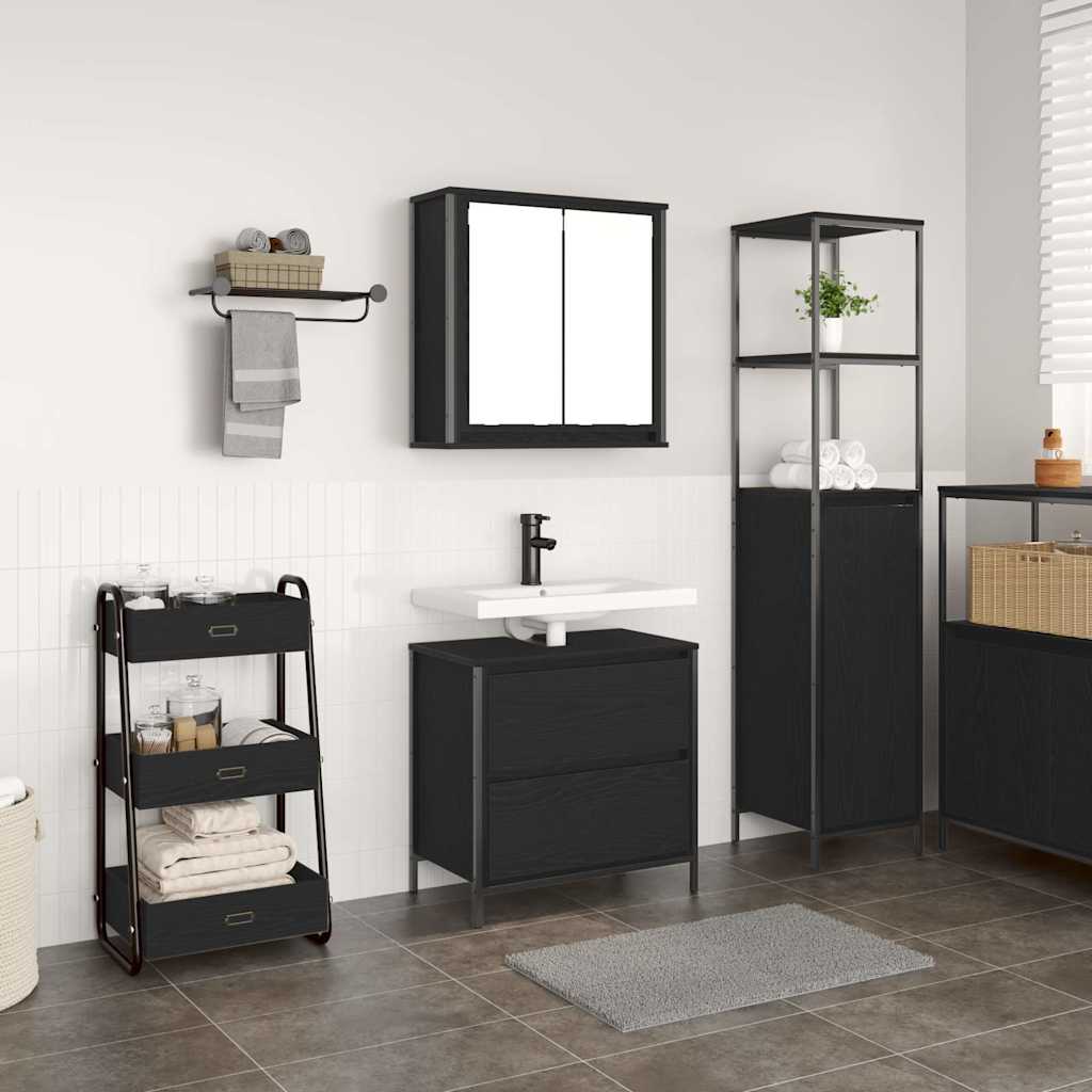 2 Piece Bathroom Furniture Set Engineered Wood Black oak Basin cabinet + wall cabinet