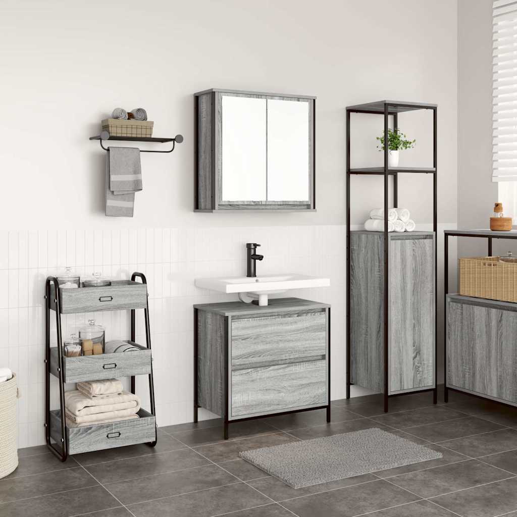 2 Piece Bathroom Furniture Set Engineered Wood Grey sonoma Basin cabinet + wall cabinet