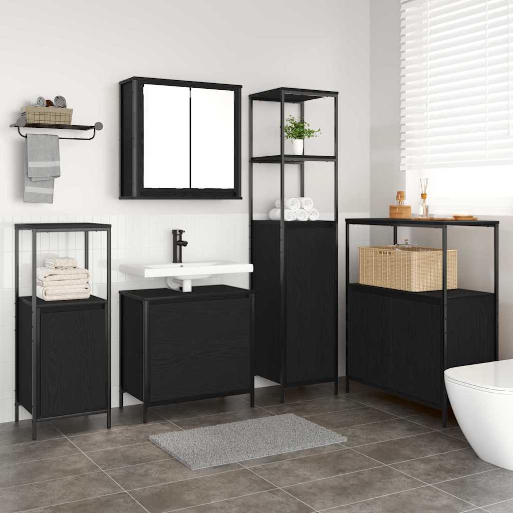 2 Piece Bathroom Furniture Set Engineered Wood Black oak Basin cabinet +wall cabinet +3x bathroom cabinet