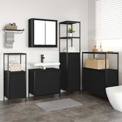 2 Piece Bathroom Furniture Set Engineered Wood Black oak Basin cabinet +wall cabinet +3x bathroom cabinet