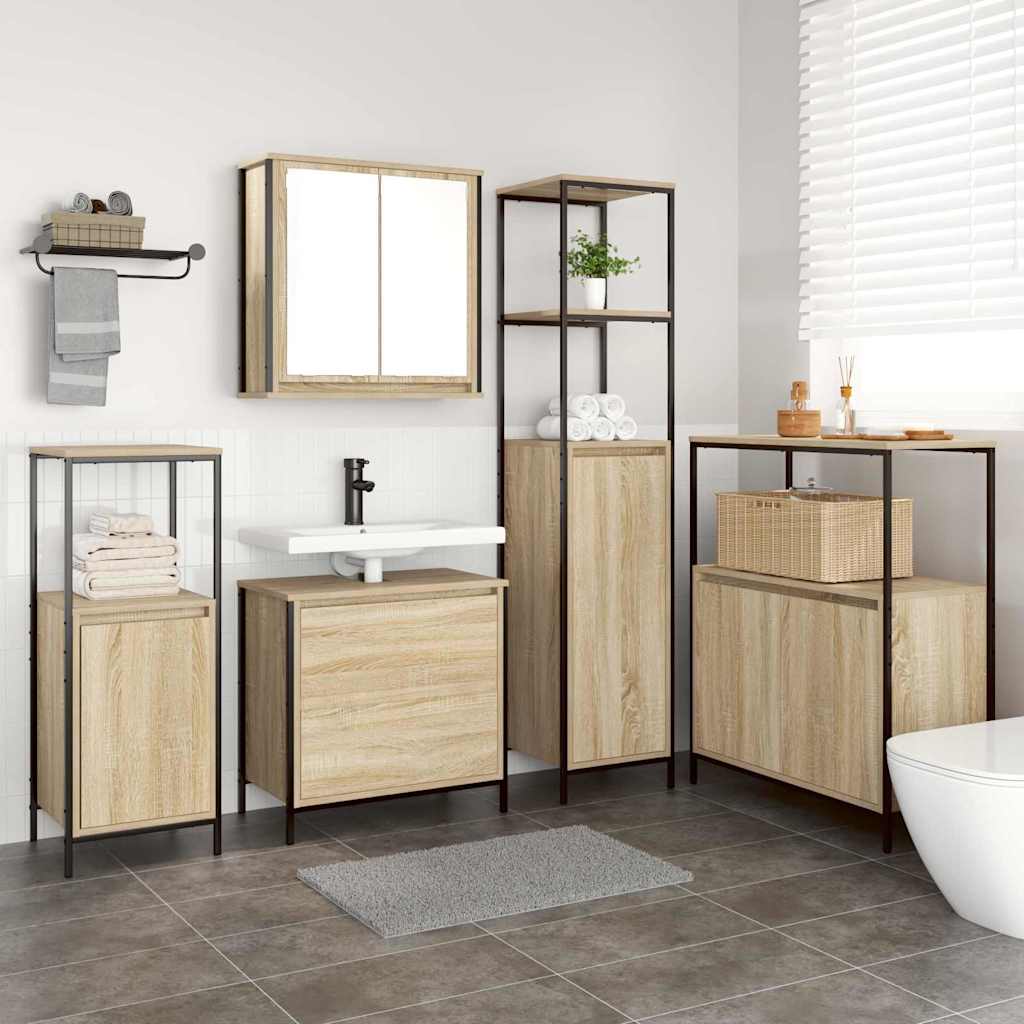 2 Piece Bathroom Furniture Set Engineered Wood Sonoma oak Basin cabinet +wall cabinet +3 x bathroom cabinet