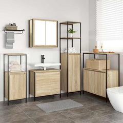 2 Piece Bathroom Furniture Set Engineered Wood Sonoma oak Basin cabinet +wall cabinet +3 x bathroom cabinet