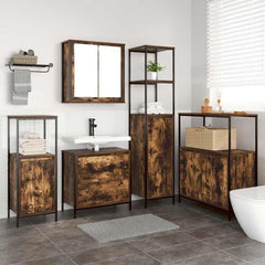 2 Piece Bathroom Furniture Set Engineered Wood Smoked oak Basin cabinet +wall cabinet +3x bathroom cabinet