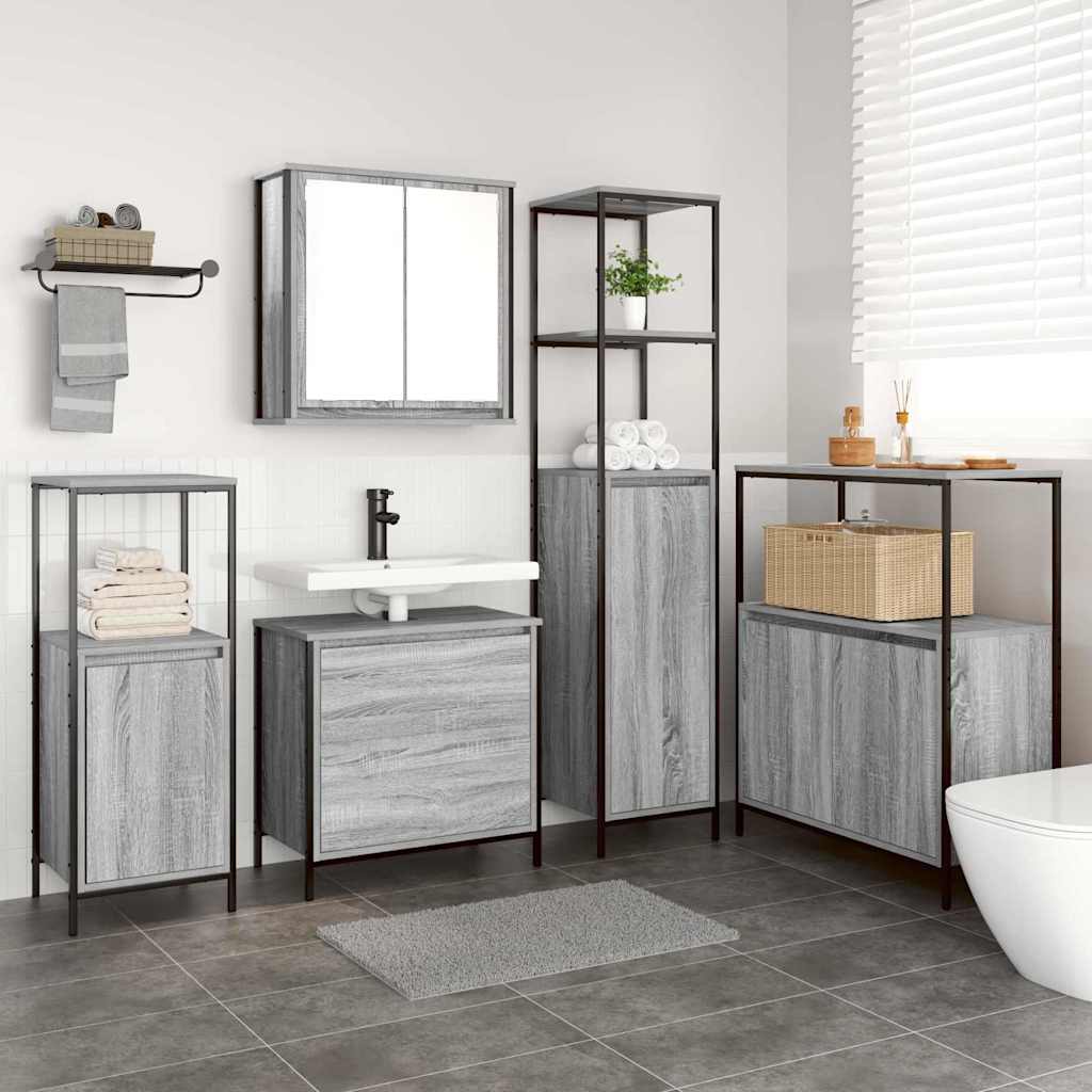 2 Piece Bathroom Furniture Set Engineered Wood Grey sonoma Basin cabinet +wall cabinet +3x bathroom cabinet