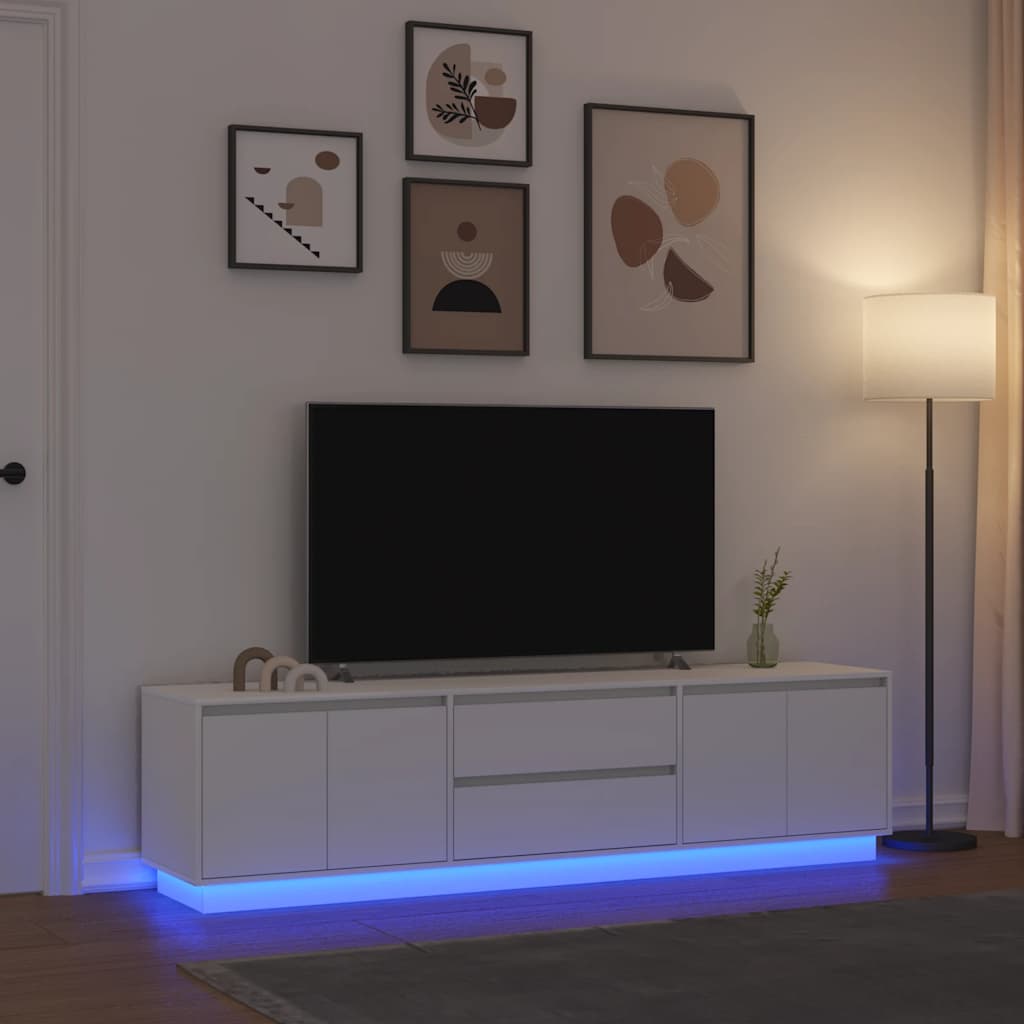 TV Cabinet with LED Lights 193.5x41x50 cm White