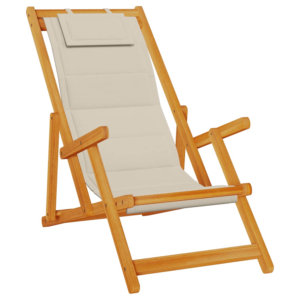 vidaXL Folding Chair with Armrests Taupe Acacia Wood & Textilene 2