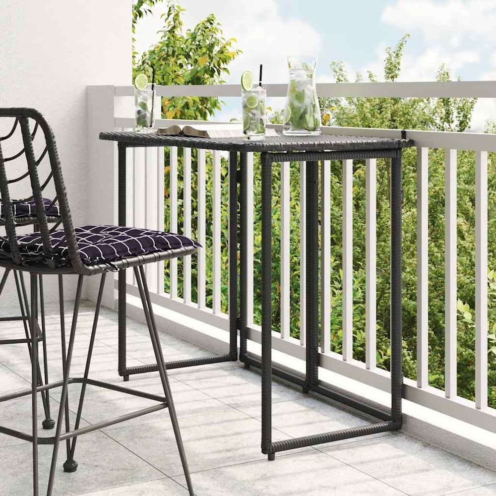 Folding Garden Table 90x51x75 cm Poly Rattan Black
