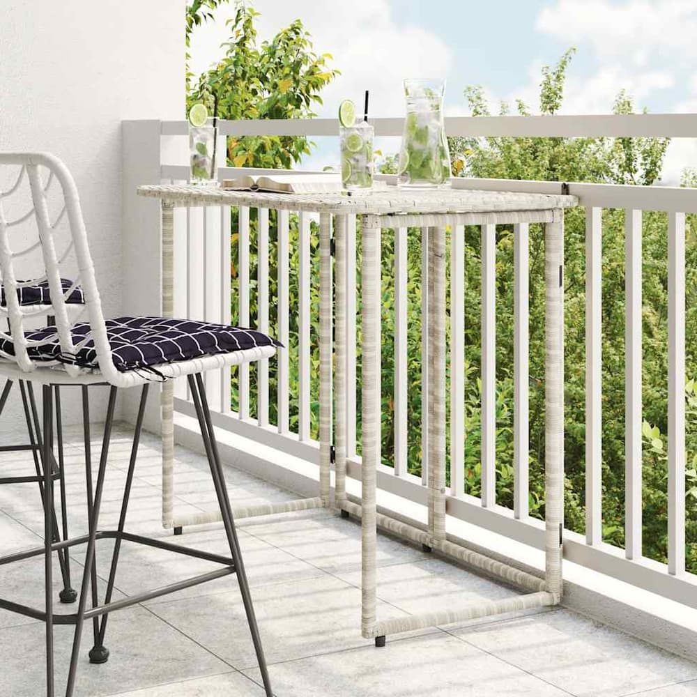 Folding Garden Table 90x51x75 cm Poly Rattan Light grey