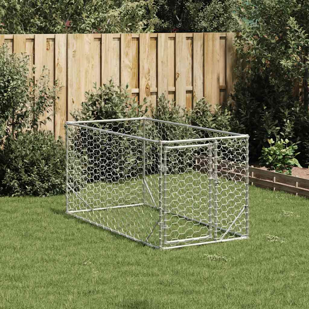 Outdoor Dog Kennel with Door Galvanised Steel 2 m 1 m