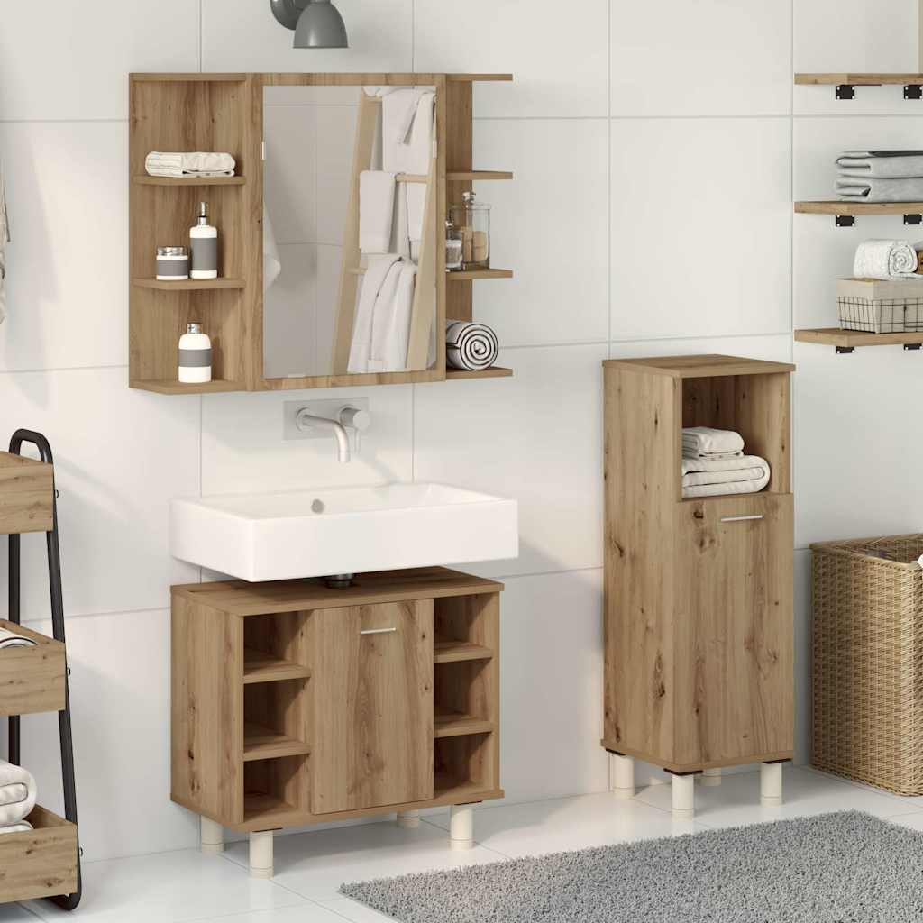 3 Piece Bathroom Furniture Set Engineered Wood Artisan oak