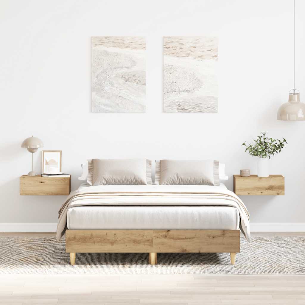 Bed Frame No Mattress Engineered Wood Artisan Oak 140 x 190 cm