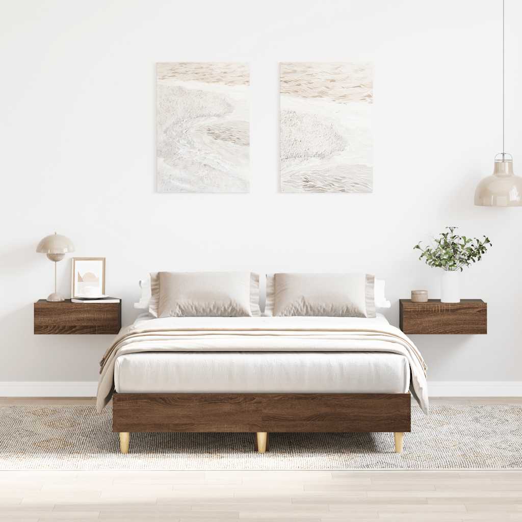 Bed Frame No Mattress Engineered Wood Brown Oak 135 x 190 cm