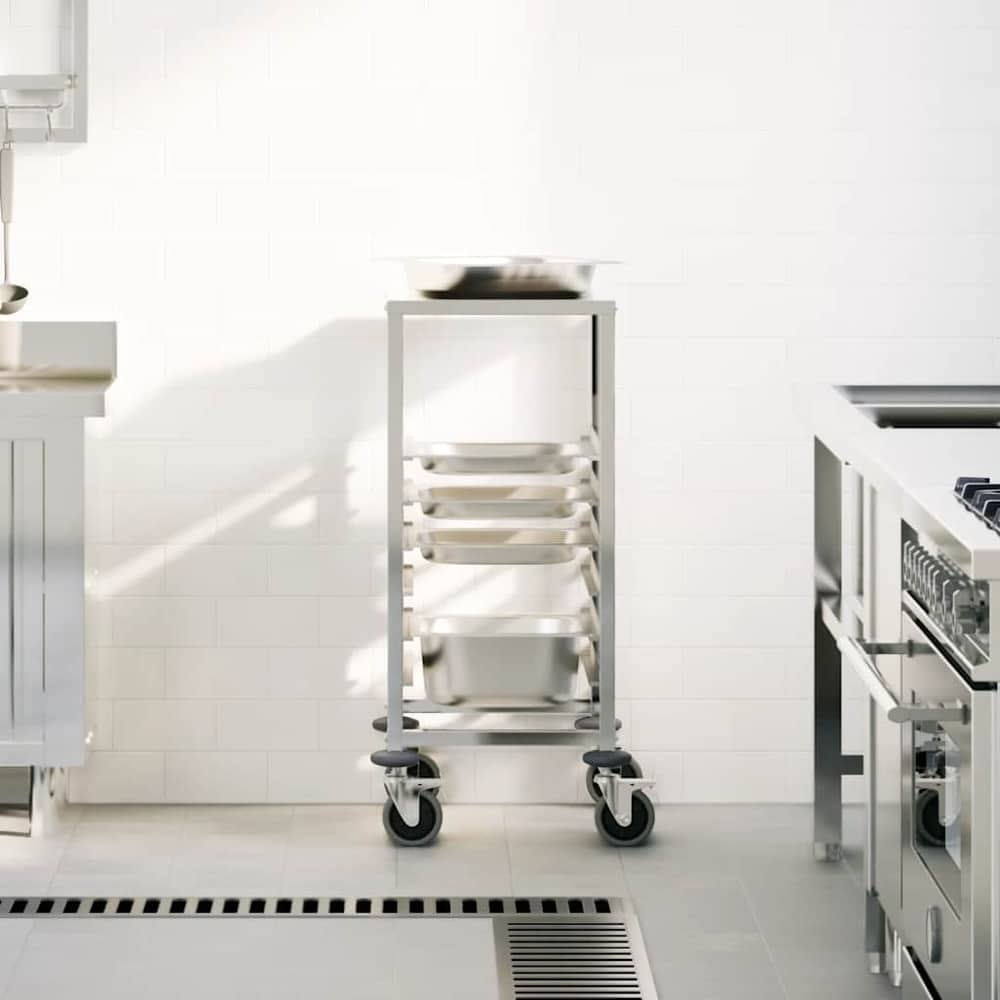 vidaXL Tray Trolley with 6 GN Containers 39x55x87 cm Stainless Steel 3
