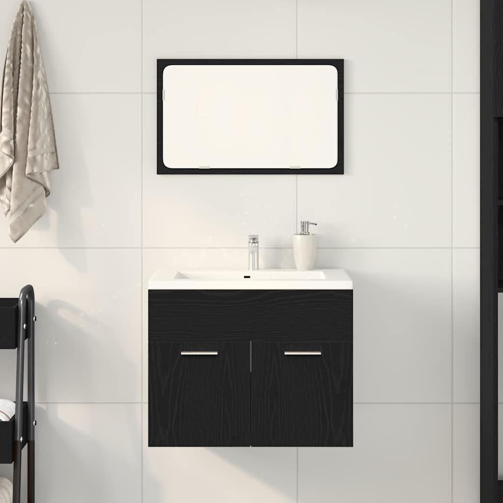 2 Piece Bathroom Furniture Set Engineered Wood Black oak