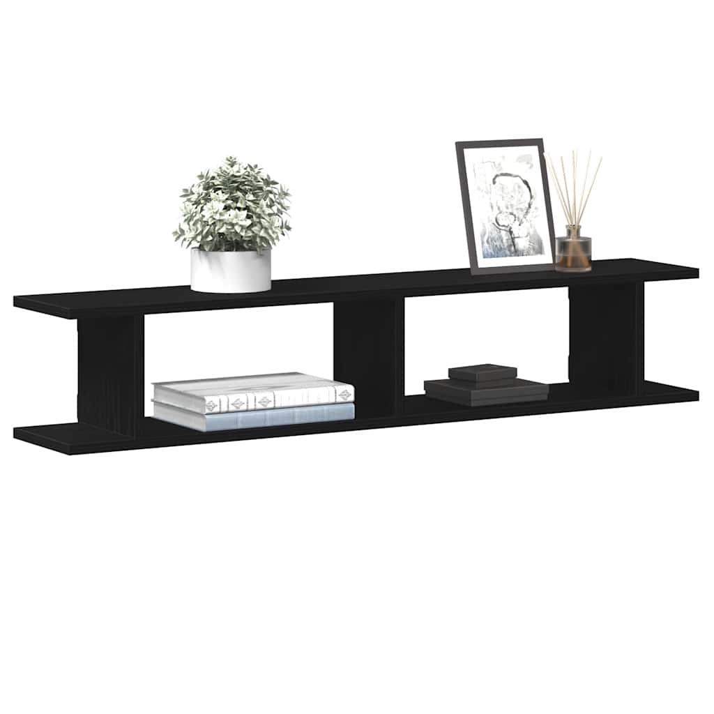 vidaXL Wall Shelves 2 pcs Black Oak 105x18x20 cm Engineered Wood 4
