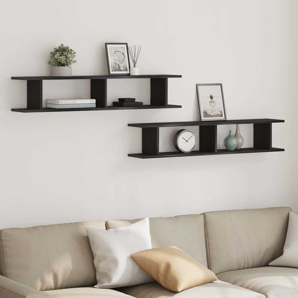 vidaXL Wall Shelves 2 pcs Black Oak 105x18x20 cm Engineered Wood 1