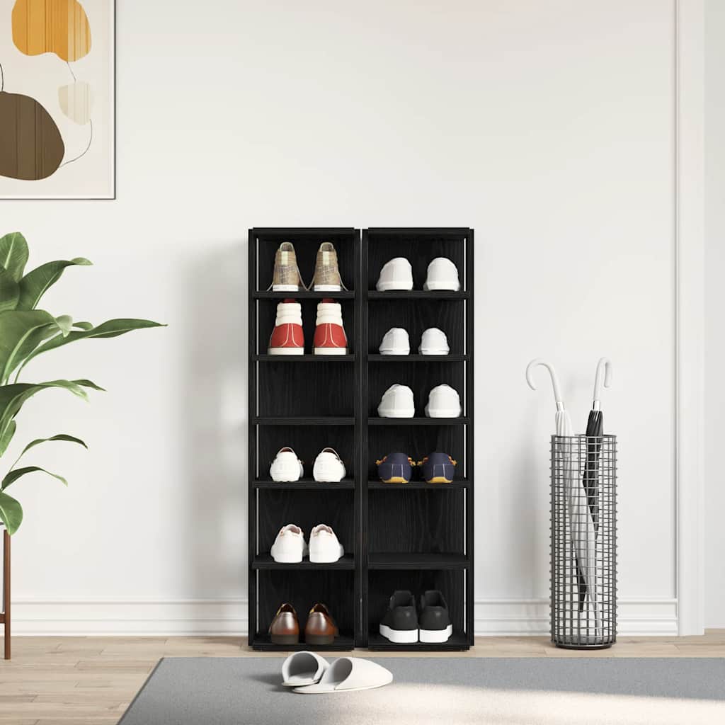 vidaXL Shoe Cabinets 2 pcs Black Oak 25x27x102 cm Engineered Wood 3