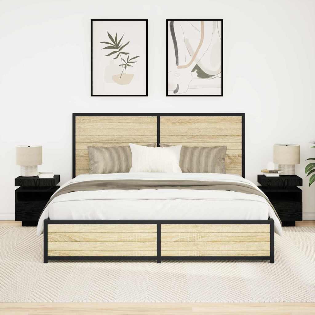 vidaXL Bedside Cabinet 2 pcs Black Oak 40 x 39 x 48.5 cm 1