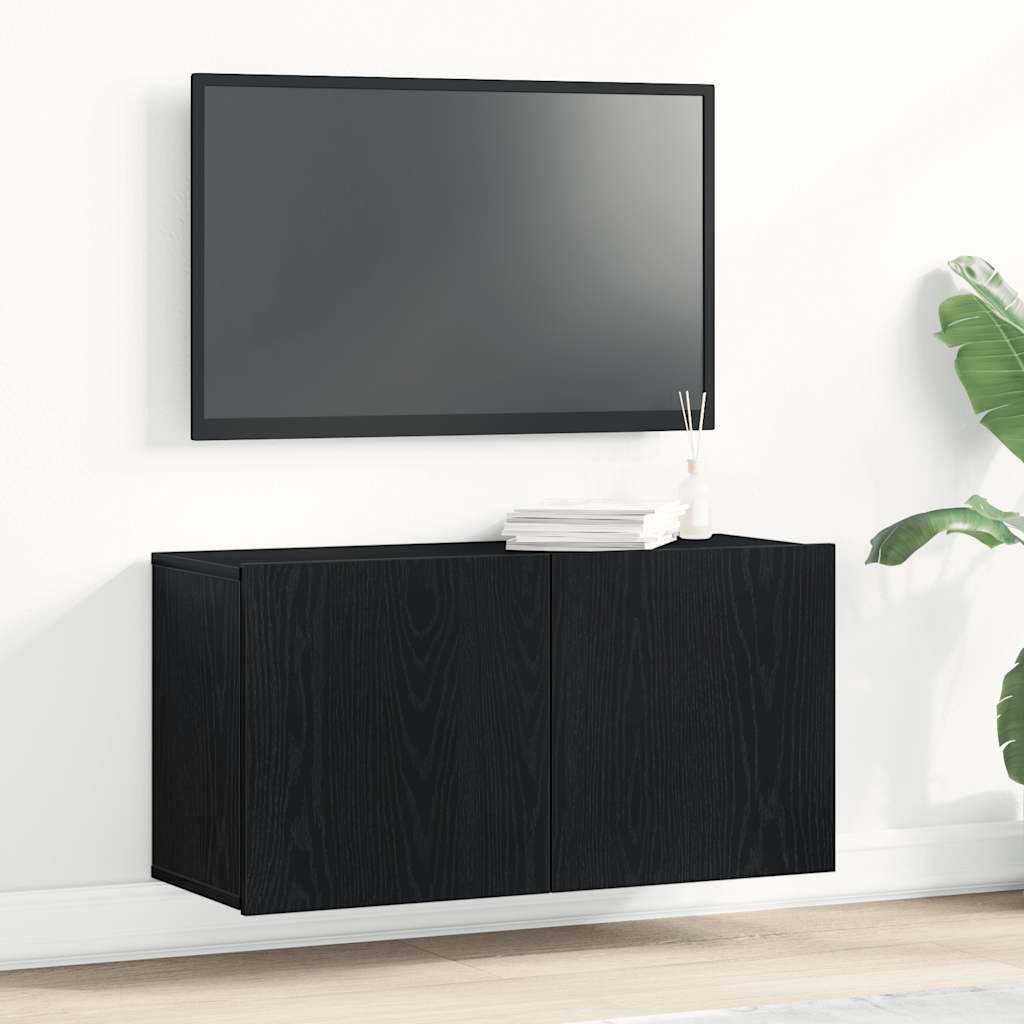vidaXL TV Cabinet Black Oak 80x30x41 cm Engineered Wood 1