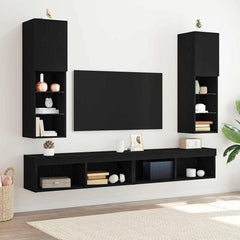 TV Cabinet Set with LED Lights 30.5x30x102 cm 2 pcs Black oak