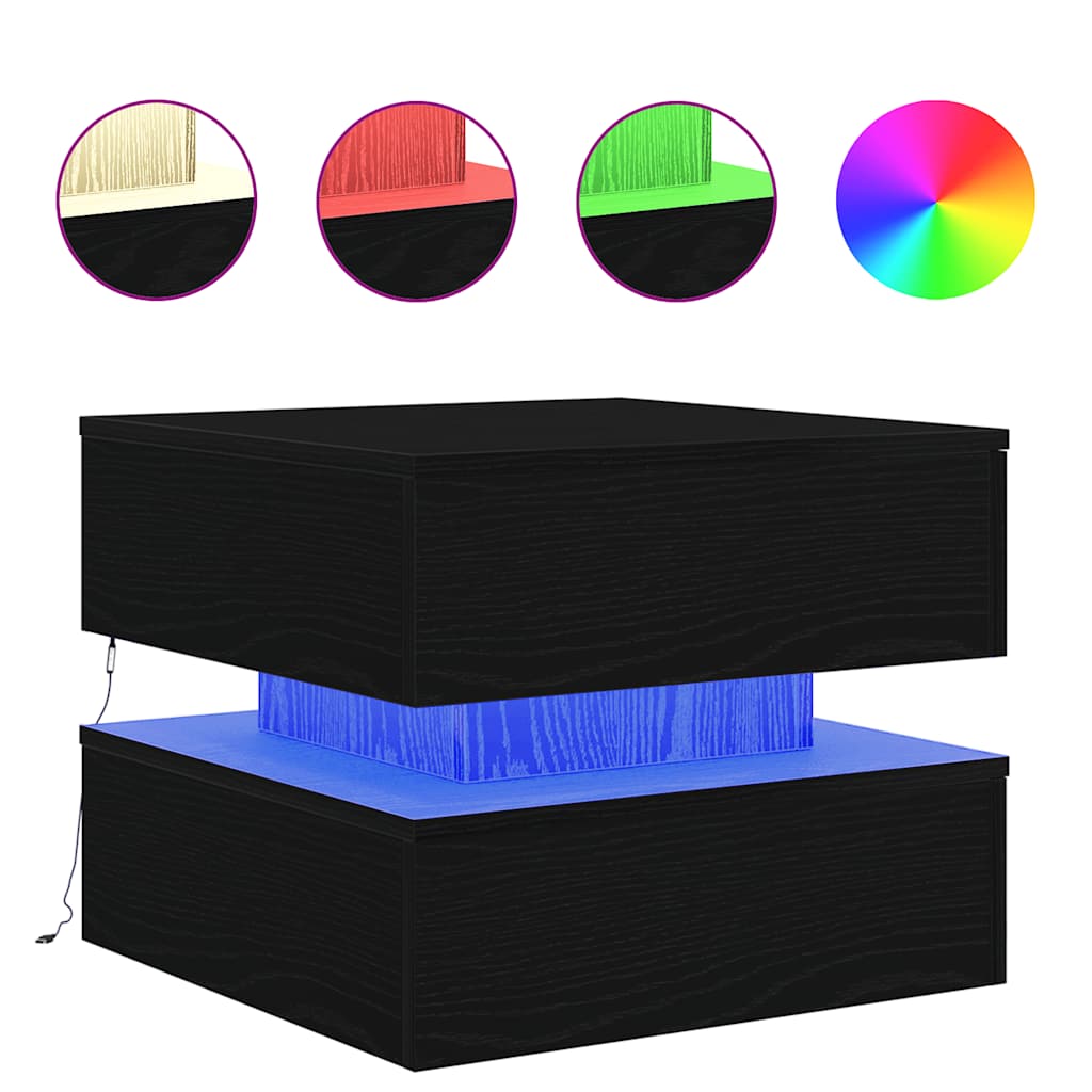 vidaXL Coffee Table with LED Lights Black Oak 50x50x40 cm 2