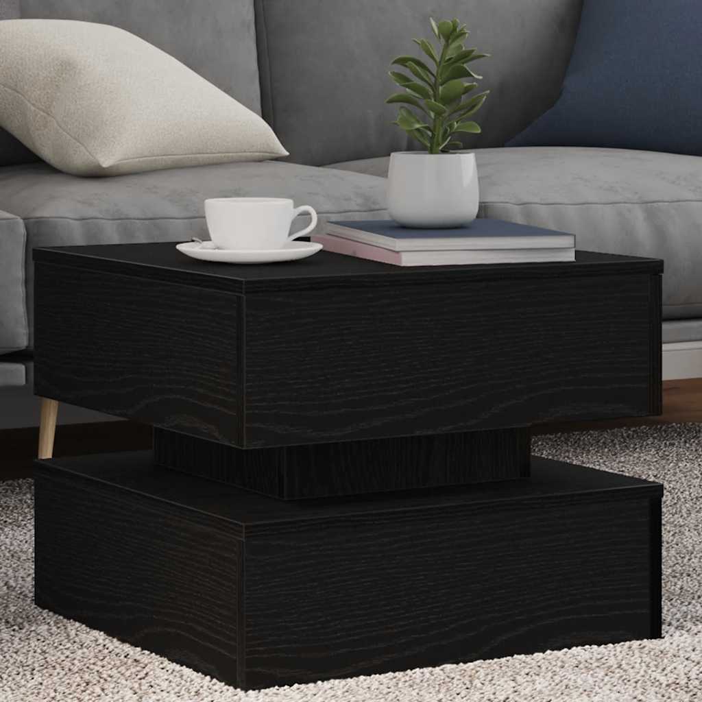 vidaXL Coffee Table with LED Lights Black Oak 50x50x40 cm 1