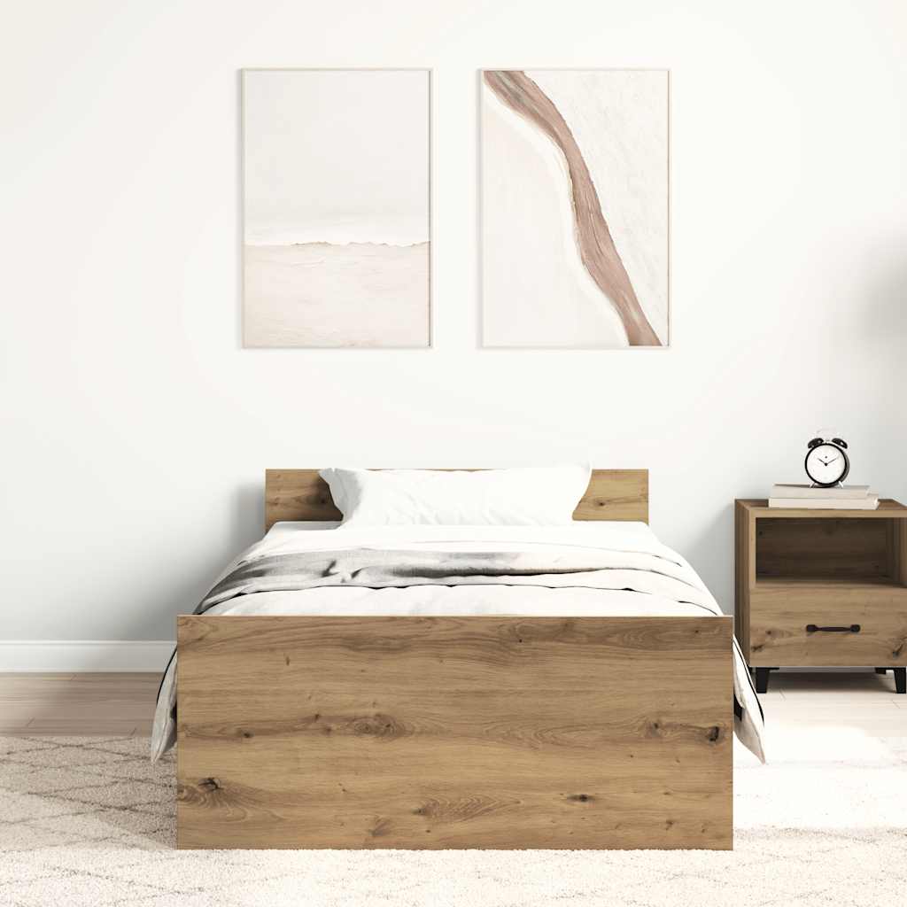 vidaXL Bed Frame without Mattress Artisan Oak 75x190 cm Engineered Wood 3