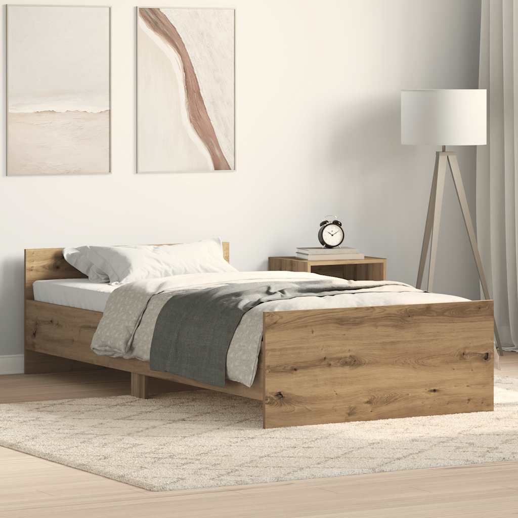 vidaXL Bed Frame without Mattress Artisan Oak 75x190 cm Engineered Wood 1