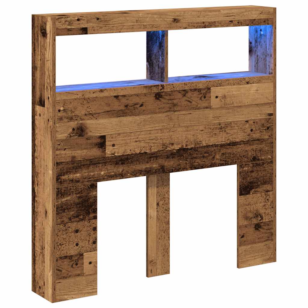 vidaXL Headboard Cabinet with LED Old Wood 100x17x102 cm 3