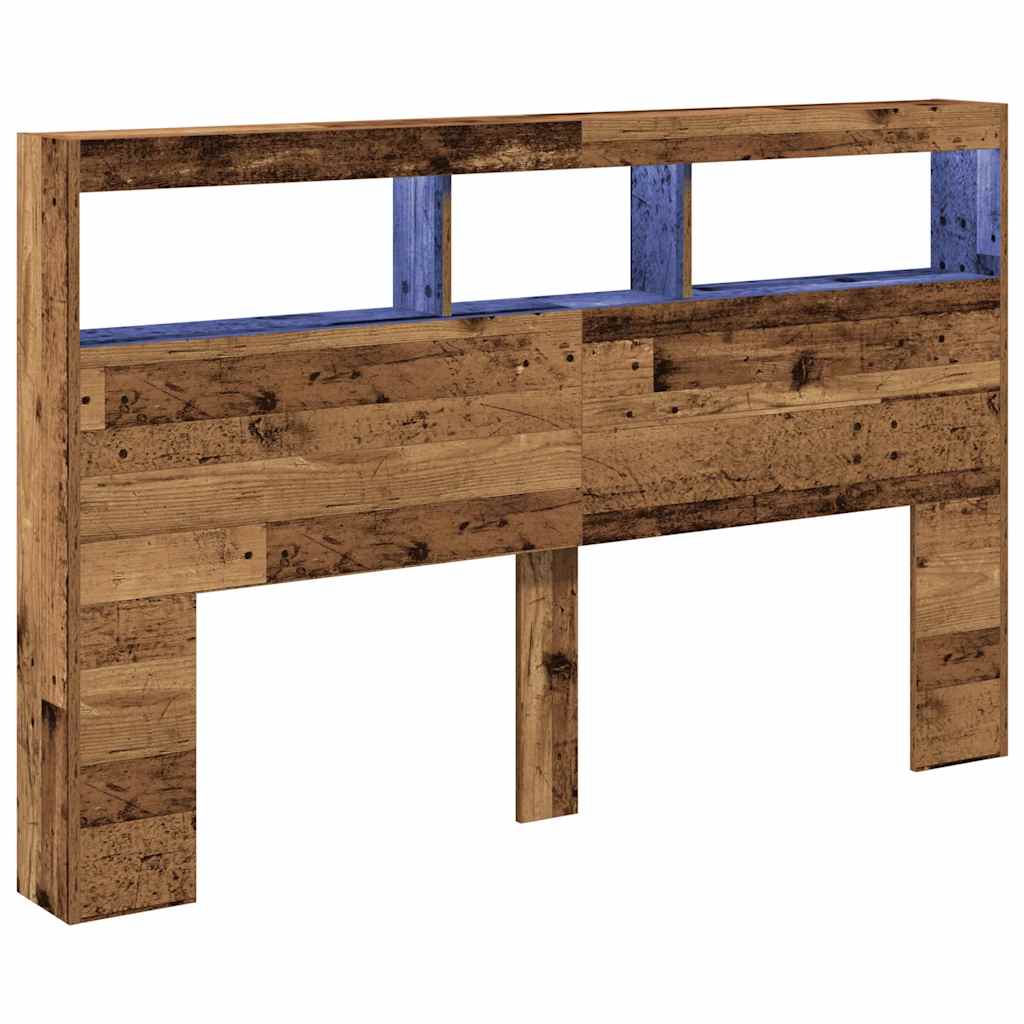 Headboard Cabinet with LED 160 x 17 x 102 cm Old wood